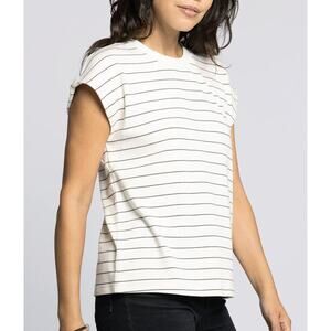 Thread & Supply Bella Striped Tee Small Cream Modal Blend Top